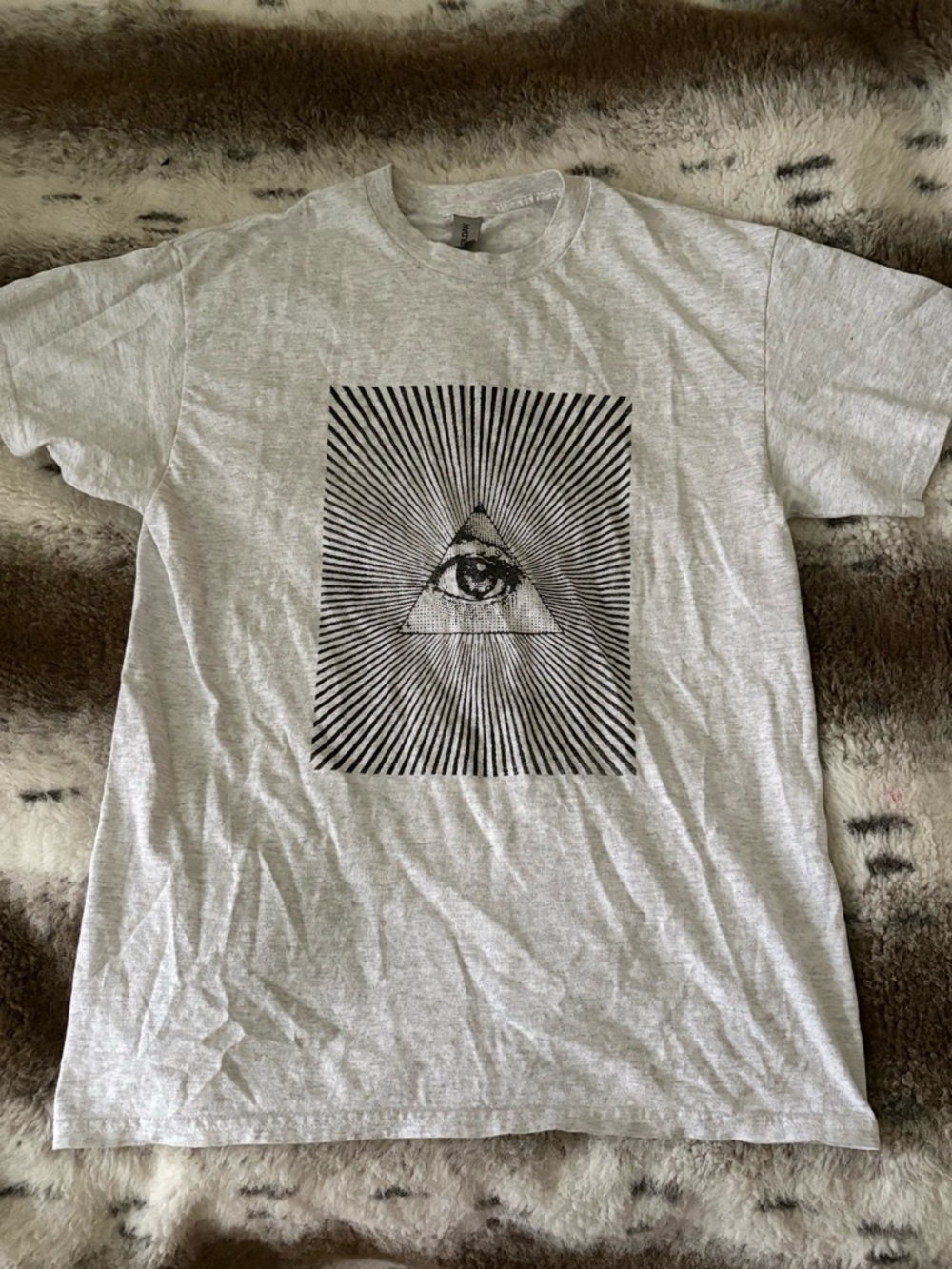 Gray Grey Graphic Tee with All-Seeing Eye Illuminati Print